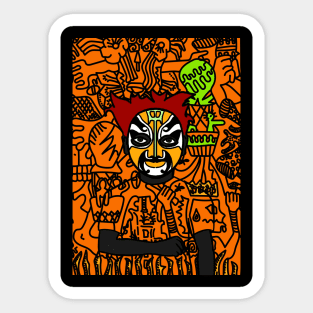 Hatshepsut - Male Character with Chinese Mask and Dark Eyes in a Doodle Background Sticker